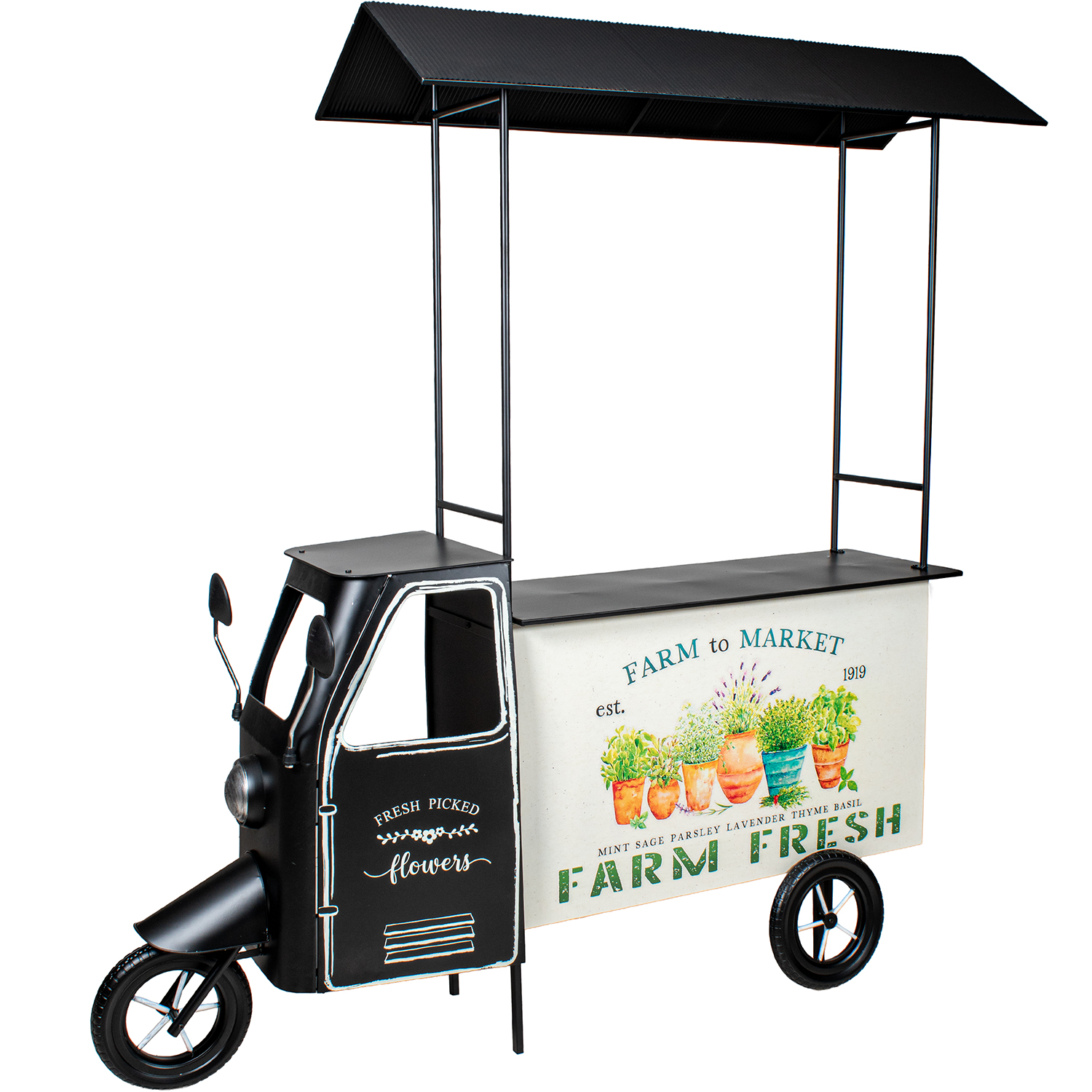 JARDINERA METAL NEGRO MOTOCARRA C/BANDEJA MADERA