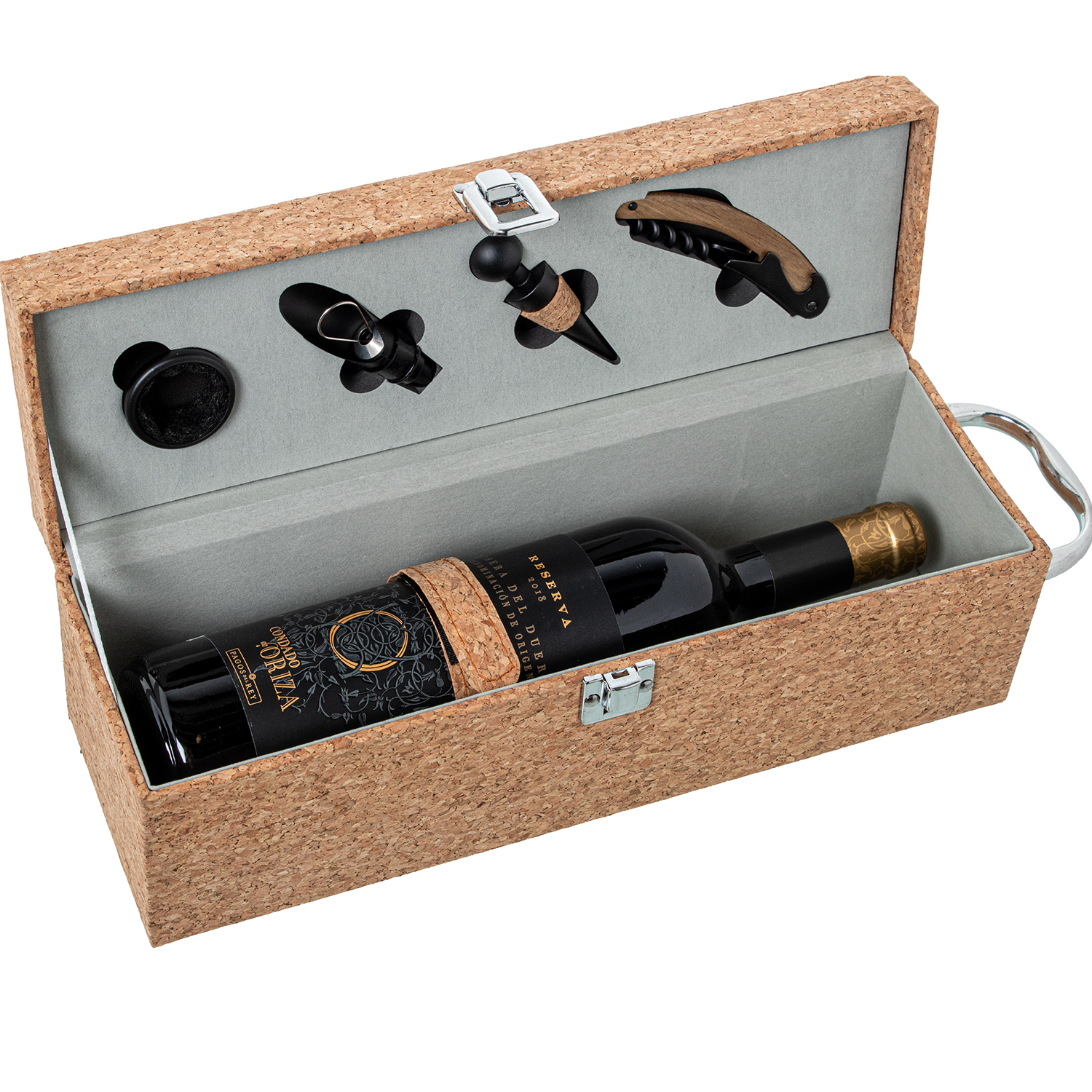 SET 4 UTENSILIOS VINO EN CAJAPOLIPIEL NEGRO