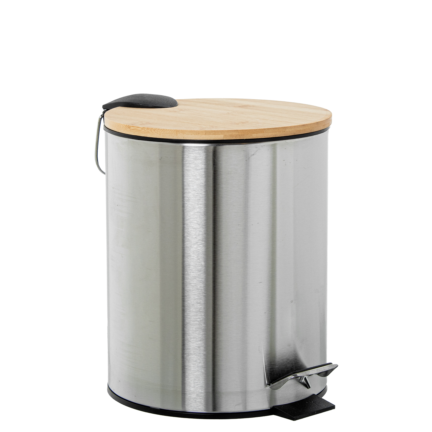 PAPELERA ACERO INOXIDABLE 5L.C/PEDAL TAPA MADERA MATE