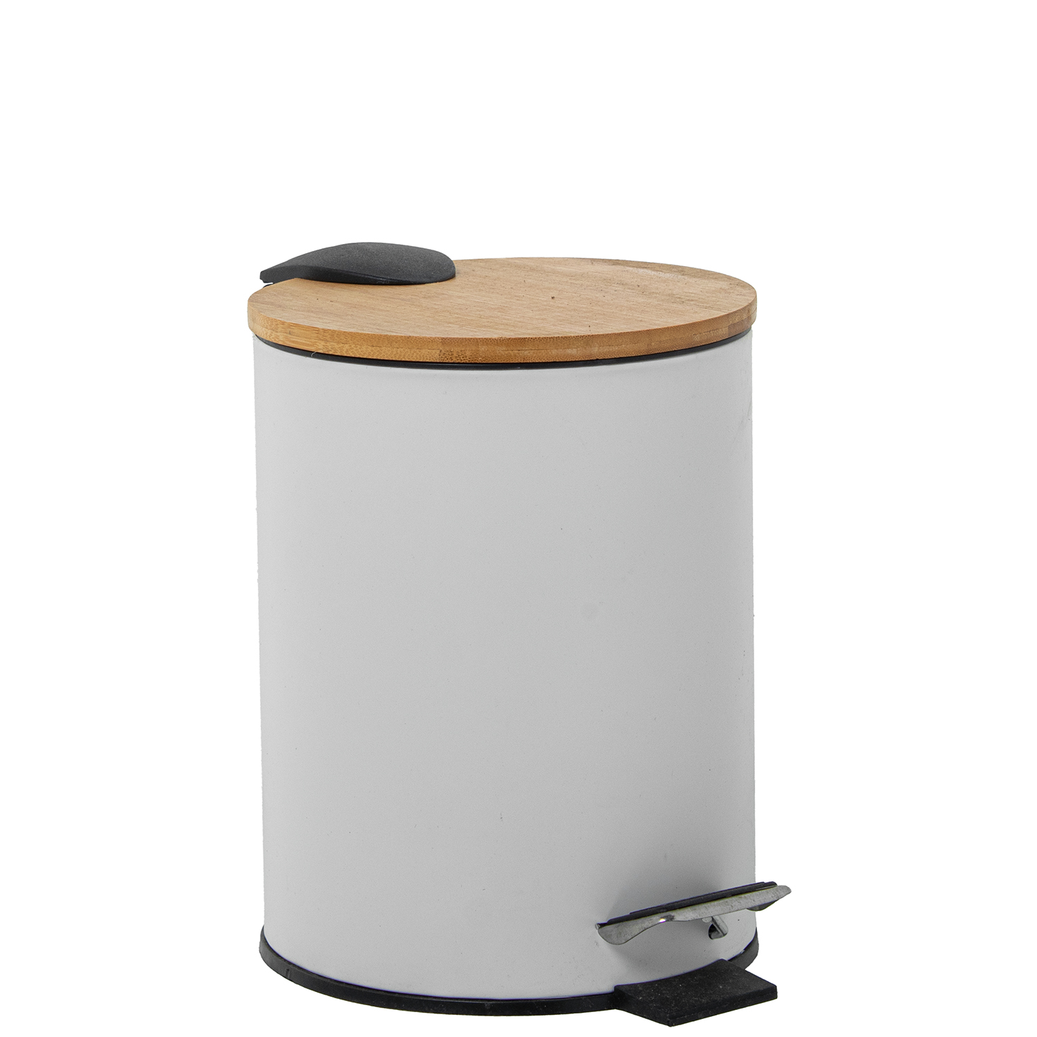 PAPELERA ACERO INOXIDABLE 5L.C/PEDAL TAPA MADERA BLANCA