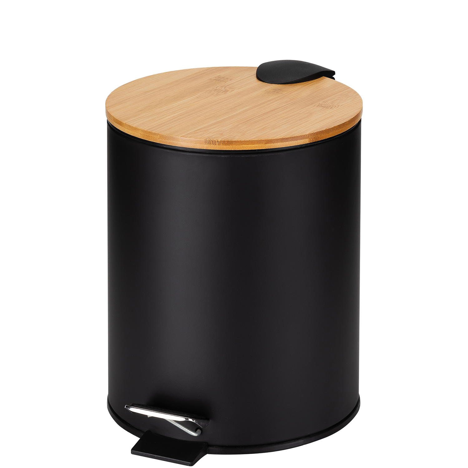 PAPELERA ACERO INOXIDABLE 5L.C/PEDAL TAPA MADERA NEGRA