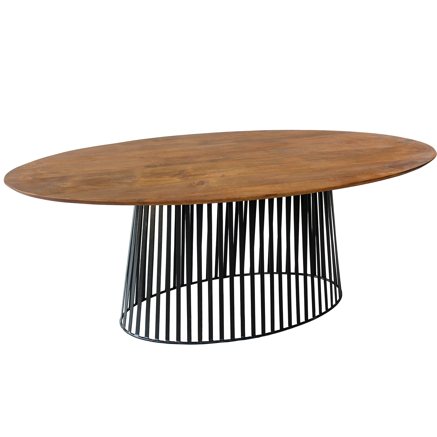 MESA COMEDOR OVALADA MADERA MA C/PIE METAL NEGRO