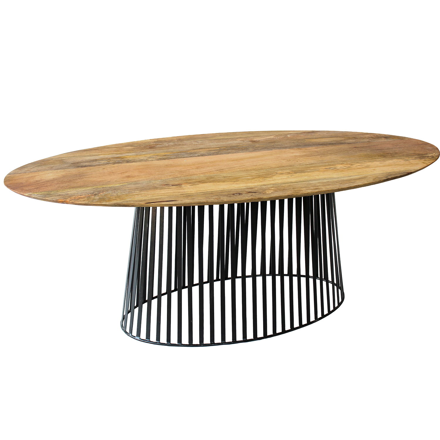 MESA COMEDOR OVALADA MADERA MANGO CL. NOGAL PIE METAL +92318