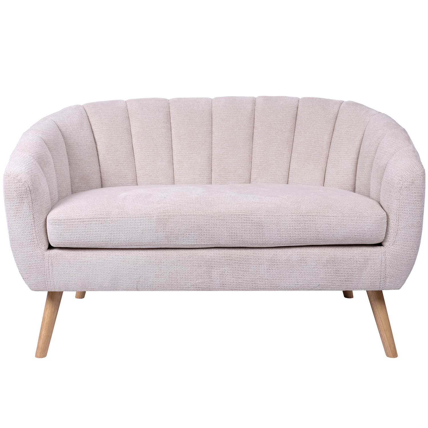 SOFÁ 2 PLAZAS TELA BEIGE PATASZA PATAS MADERA