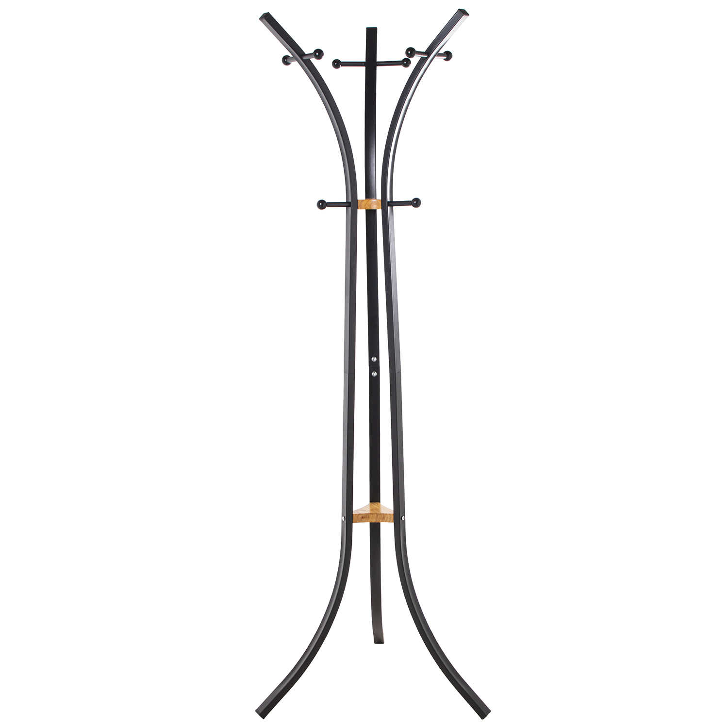 PERCHERO METAL NEGRO C/MADERA NATURAL, 9 POMOS