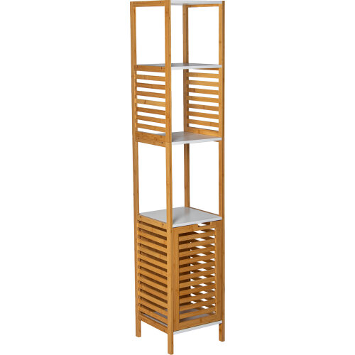 ESTANTERIA BAÑO MADERA BLANCO/NATURAL C/CESTA+2 BALDAS