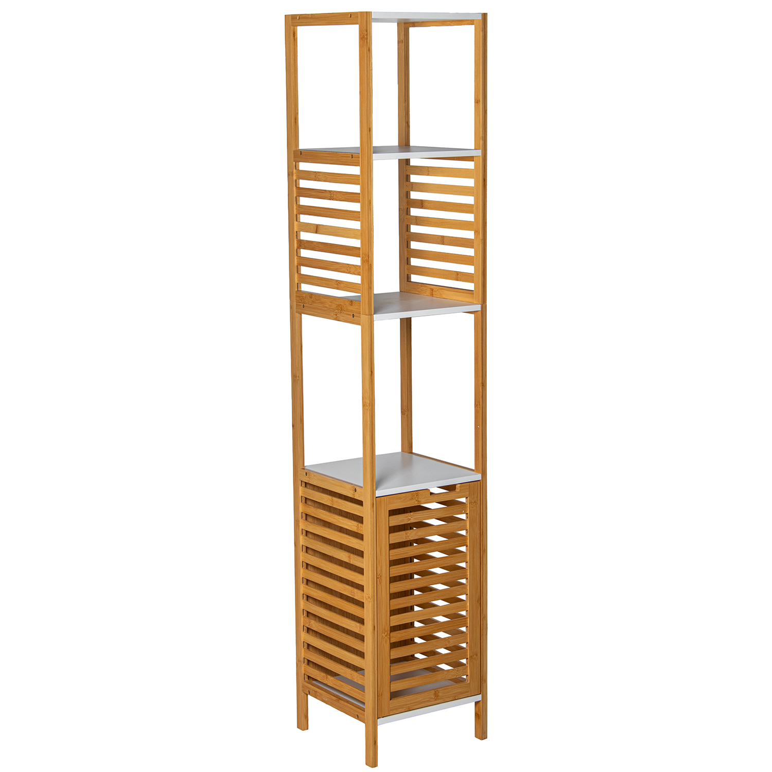 ESTANTERIA BAÑO MADERA BLANCO/NATURAL C/CESTA+2 BALDAS