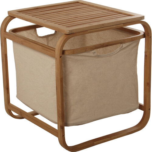 PORTARROPA MADERA BAMBÚ C/CESTO LINO GRIS