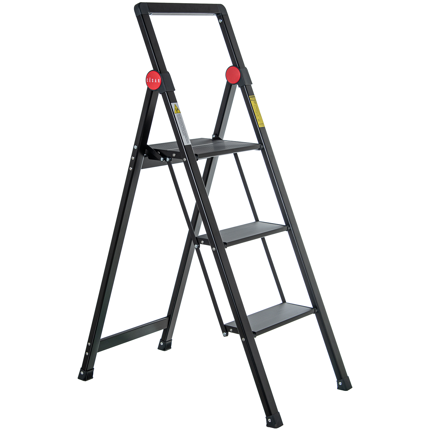 ESCALERA ALUMINIO NEGRO 3 PELD Y METAL CROMADO