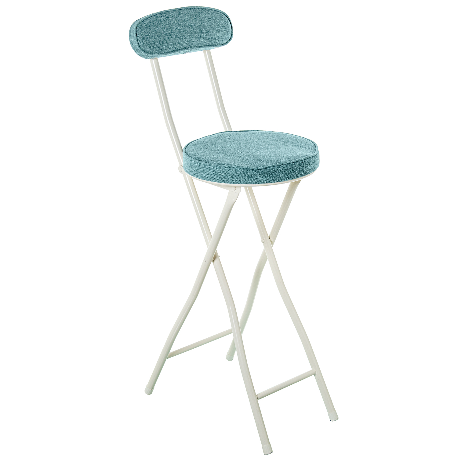 TABURETE ALTO C/RESPALDO METAL BLANCO TELA BEIGE