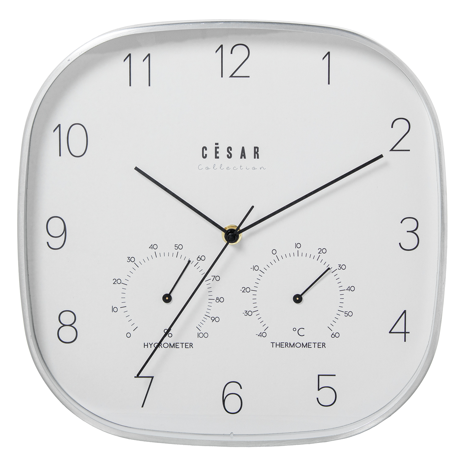 RELOJ PARED ALUMINIO 28CM MARCO ALUMINIO C/TERMÓMETRO E HIGR