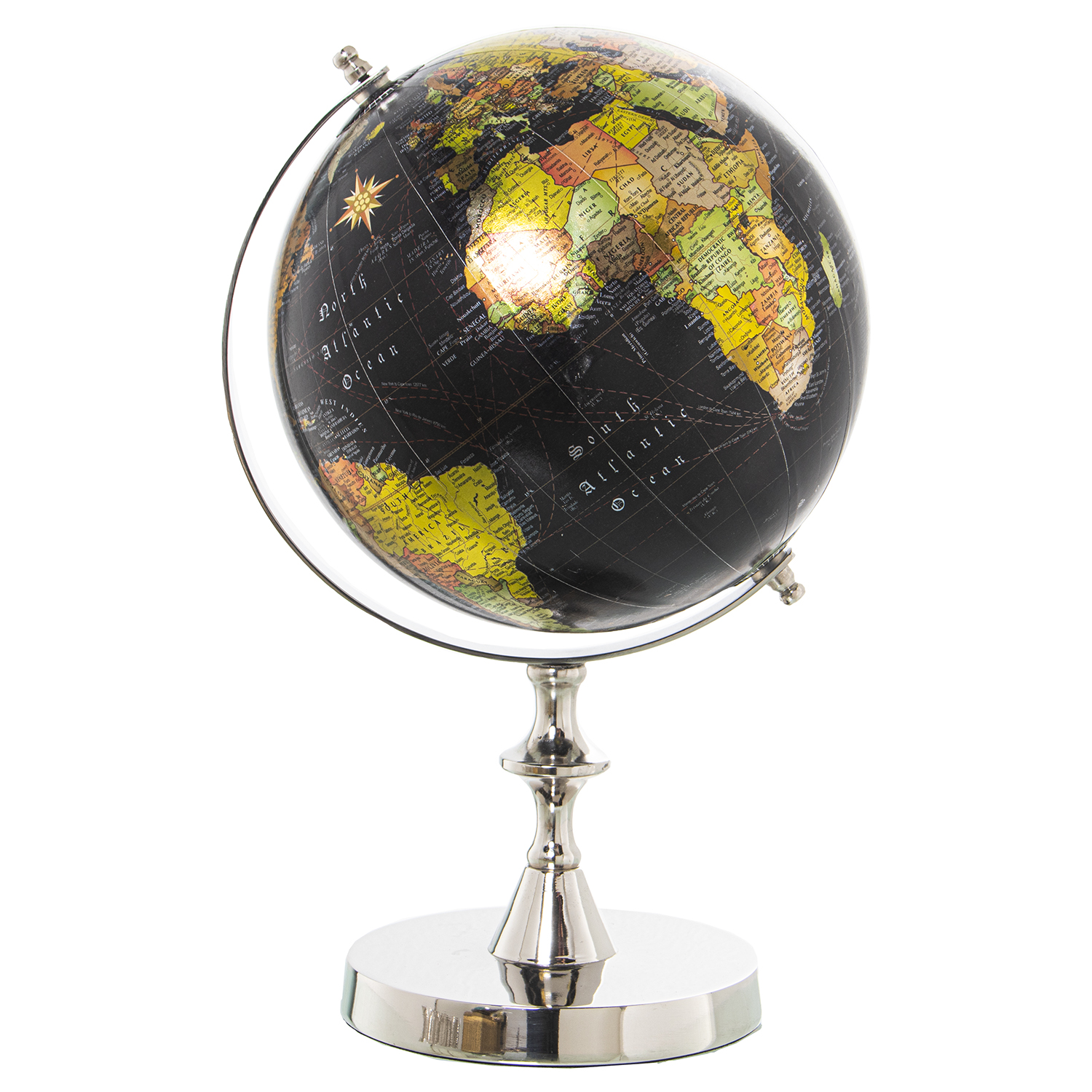 GLOBO TERRÁQUEO ALUMINIO ACABAO, GLOBO:ø15CM, NEGRO