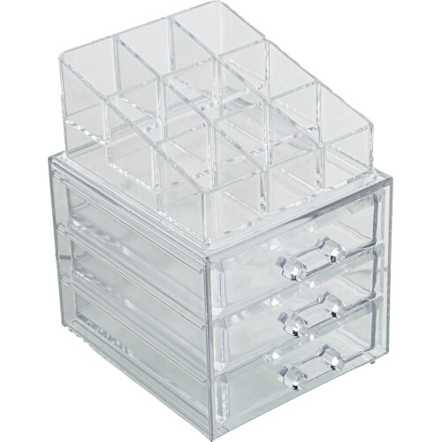ORGANIZADOR ACRILICO PARA COSMÉTICOS, 3 HUECOS