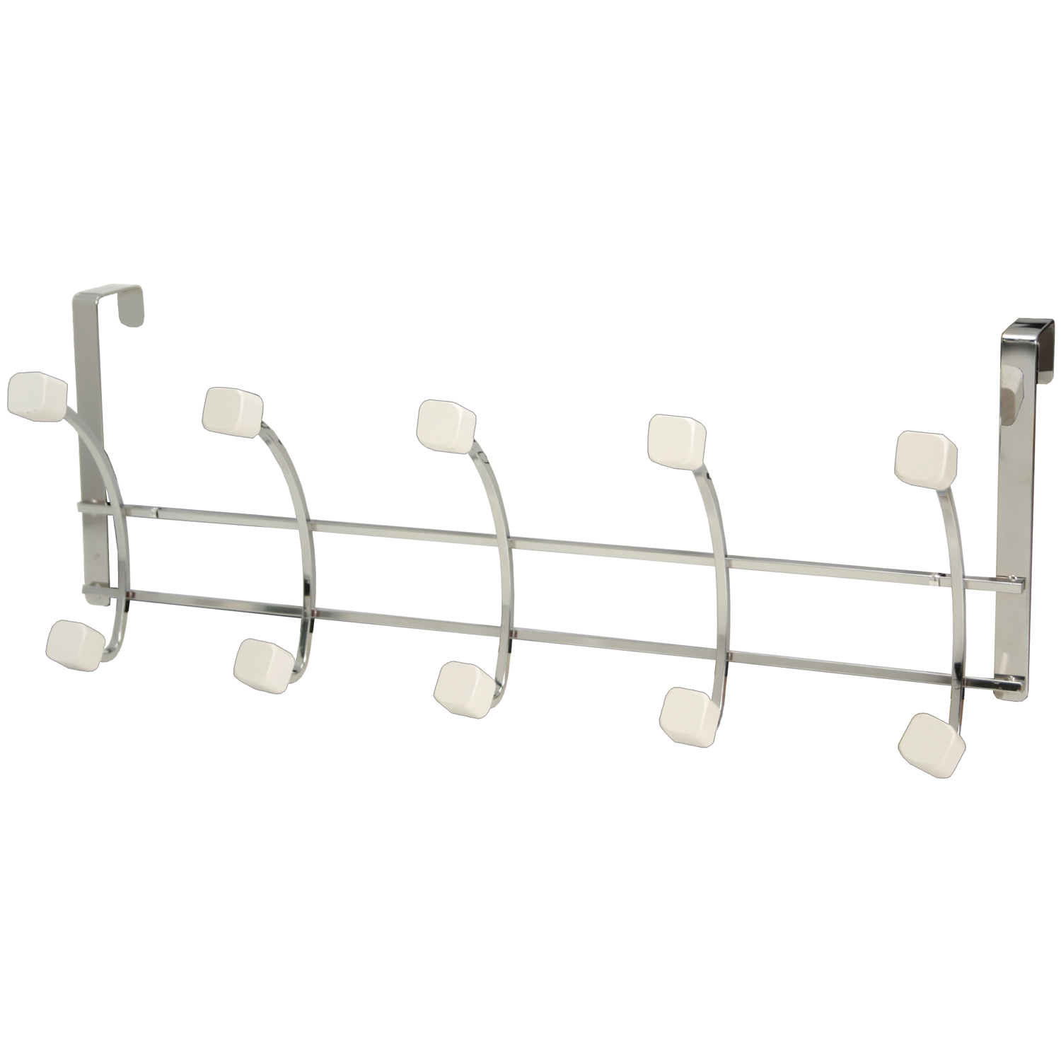 PERCHA PUERTA 5 GANCHOS CROMADADO C/MADERA BLANCO MATE