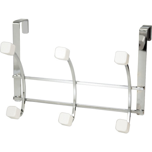 PERCHA PUERTA 3 GANCHOS CROMADO, POMOS MADERA BLANCO MATE