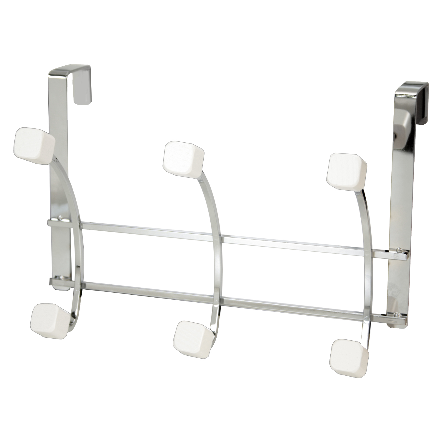 PERCHA PUERTA 3 GANCHOS CROMADO, POMOS MADERA BLANCO MATE