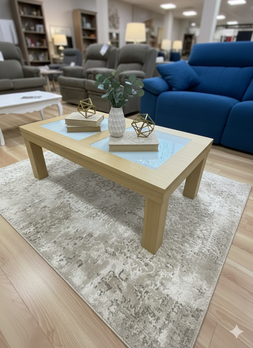 Mesa de centro elevable con acabado en haya natural