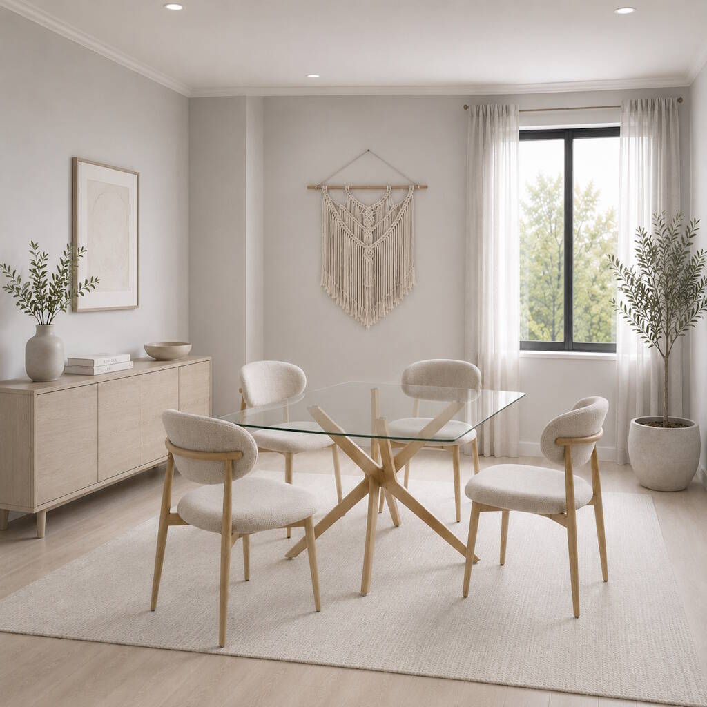 MESA COMEDOR FIJA MOD. ERIKA PATA MADERA - TAPA CRISTAL - Imagen 4