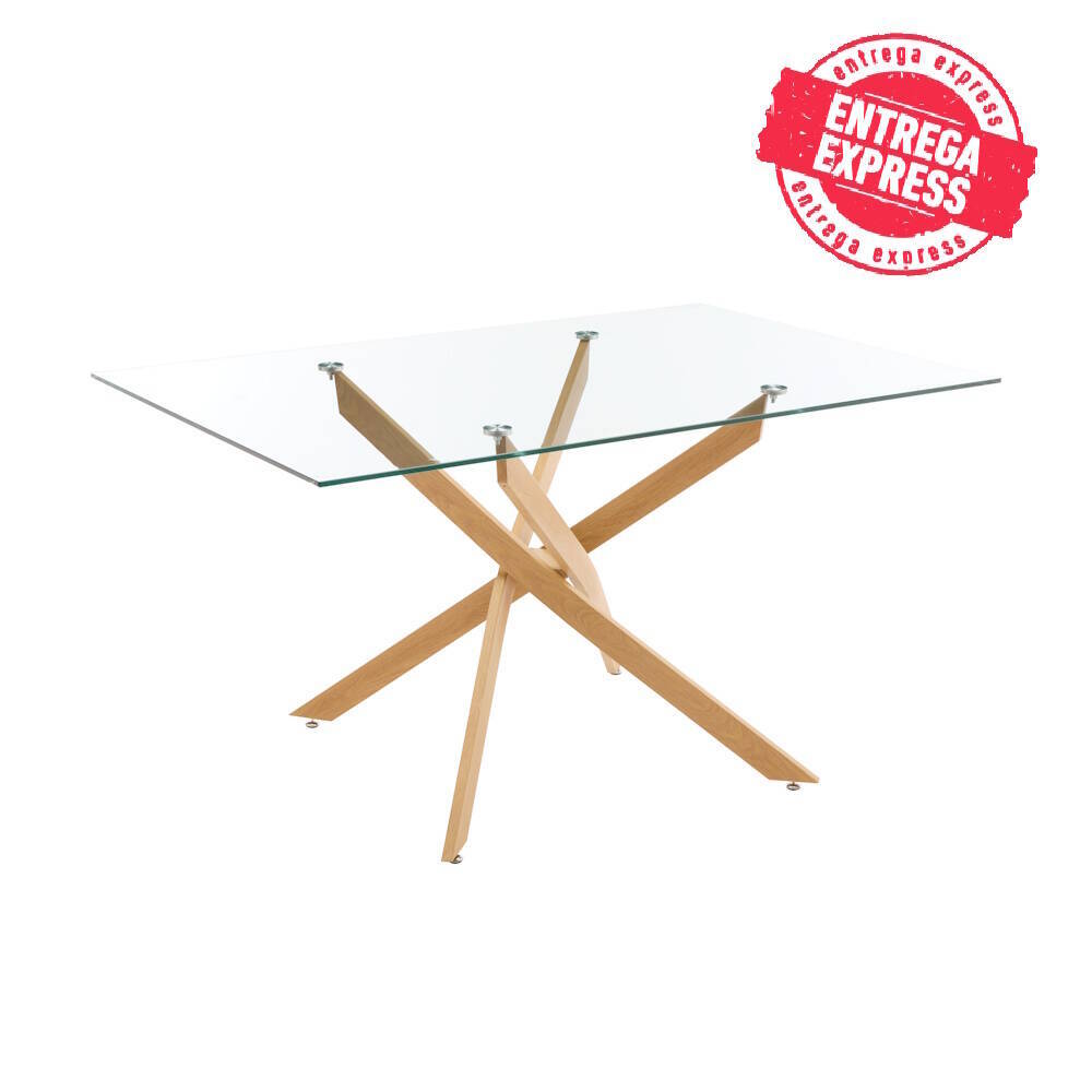 MESA COMEDOR FIJA MOD. ERIKA PATA MADERA - TAPA CRISTAL