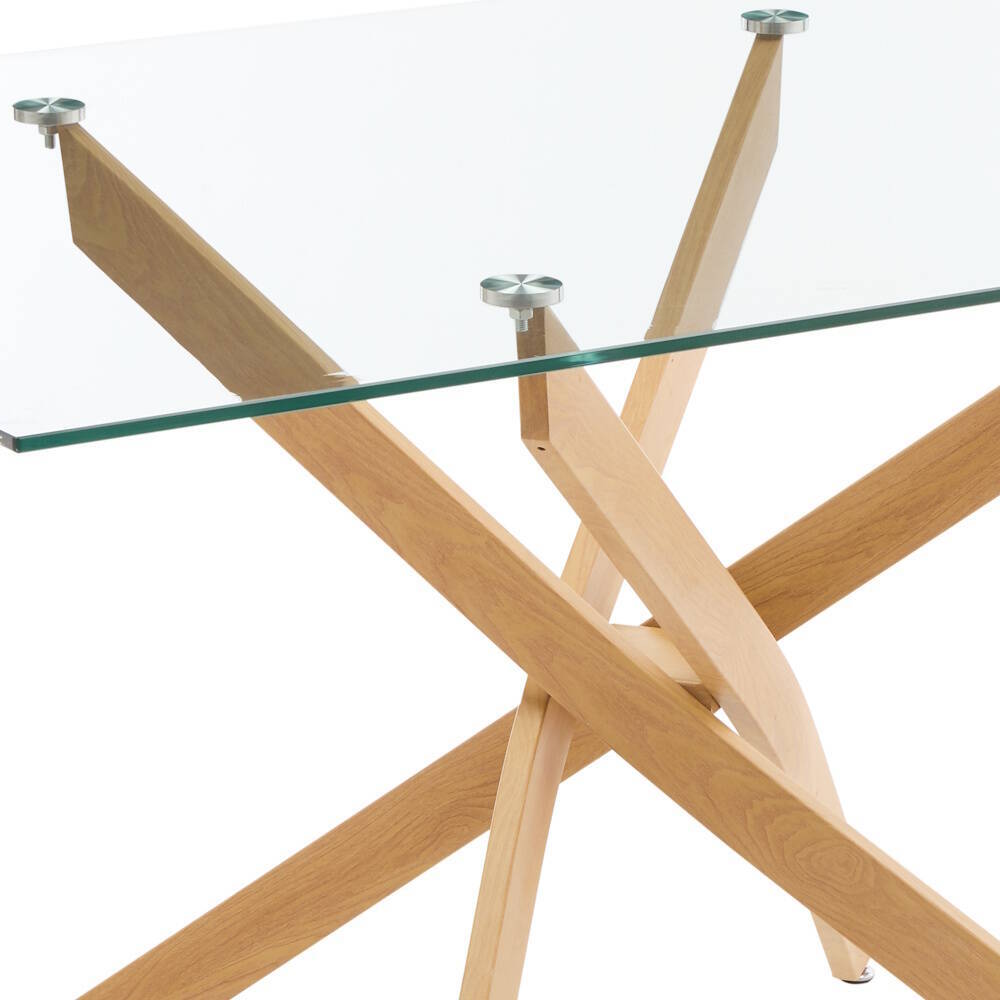 MESA COMEDOR FIJA MOD. ERIKA PATA MADERA - TAPA CRISTAL - Imagen 3