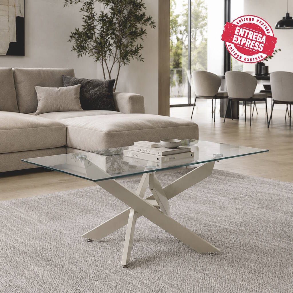 MESA CENTRO MOD. ERIKA PATA CREMA - TAPA CRISTAL