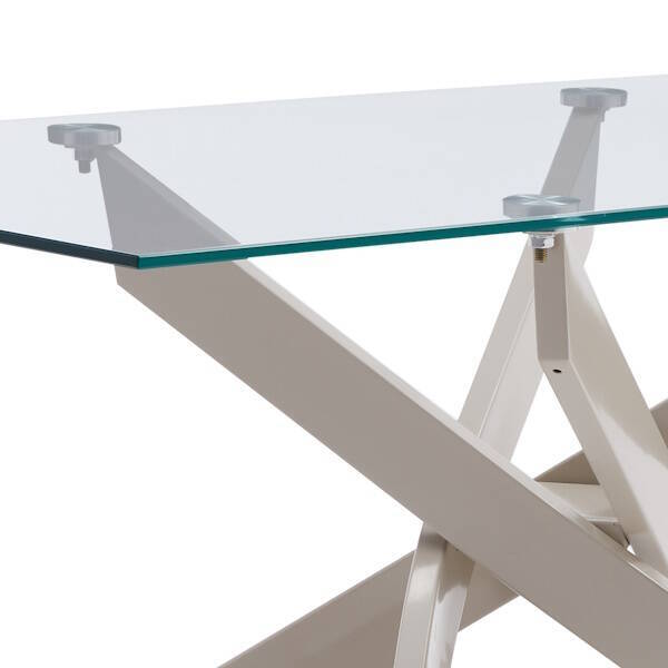 MESA COMEDOR FIJA MOD. ERIKA PATA CREMA - TAPA CRISTAL - Imagen 2