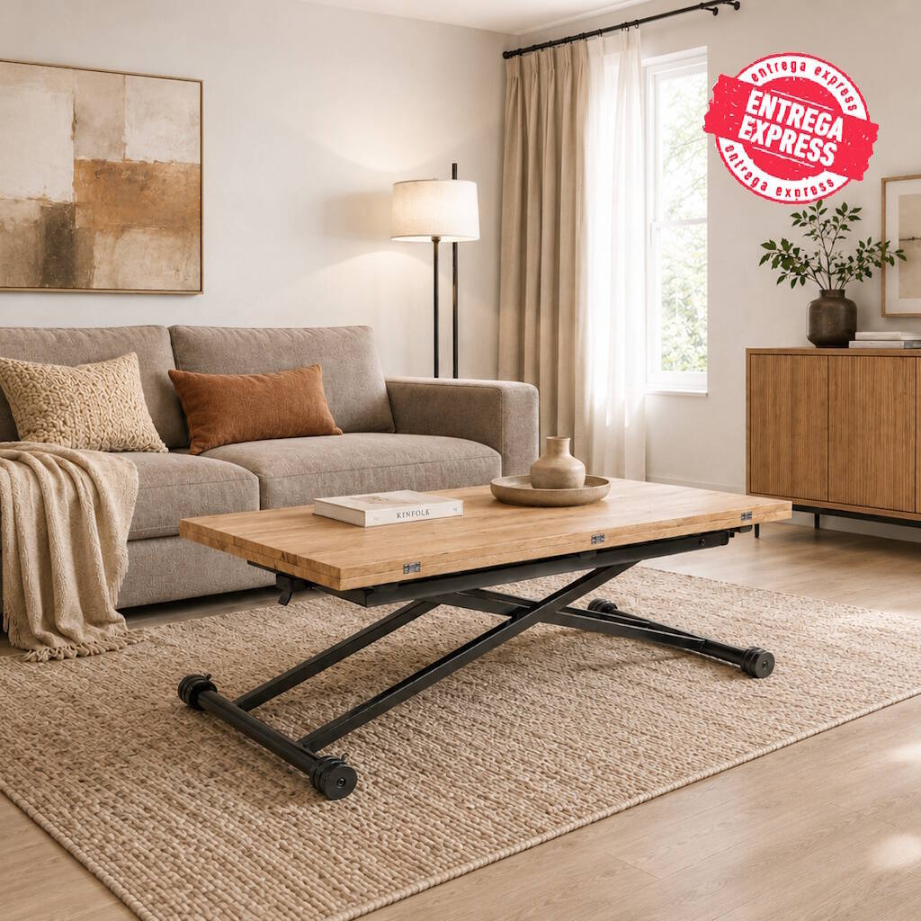 MESA CENTRO EXT. ELEVABLE MOD. ESKEL PATA NEGRA MATE - TAPA C/ ROBLE