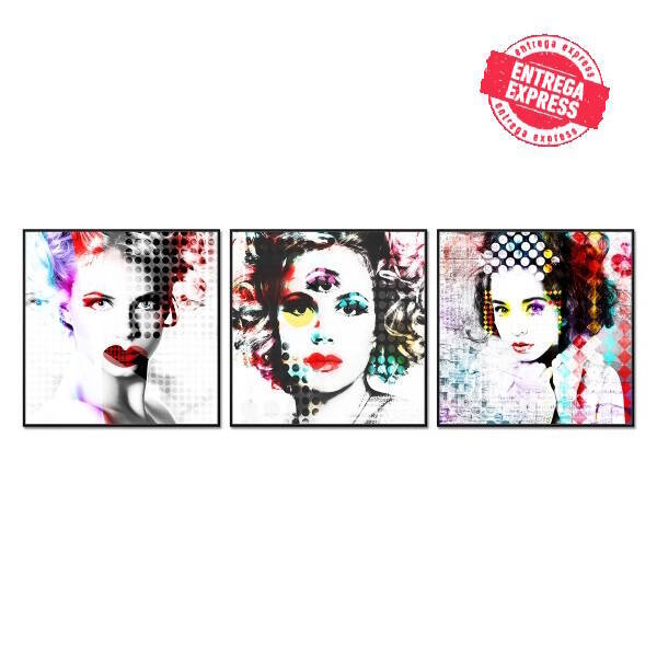 CUADRO 3 PIEZAS 60*60 MUJERES POP ART