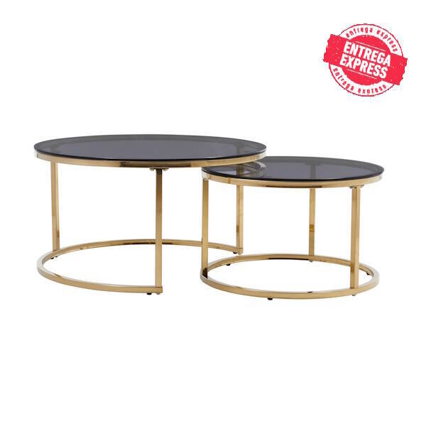 SET MESAS CENTRO MOD. HENAR CRISTAL AHUMADO / PATA DORADA