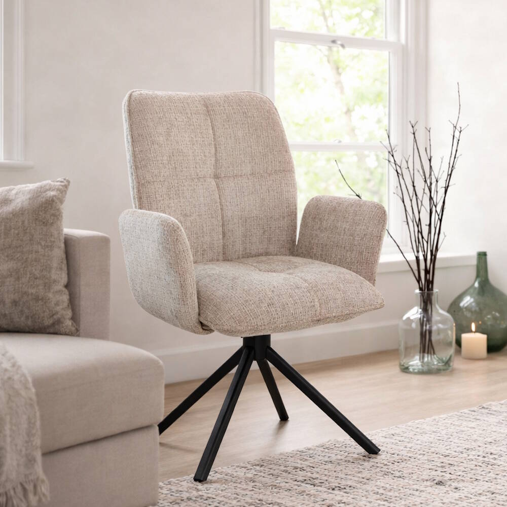 SILLA MOD. MILA C/ BRAZOS TELA C/ BEIGE - PATA NEGRA (GIRATORIA 180º) SE SIRVE EN CAJAS DE 4 UDS