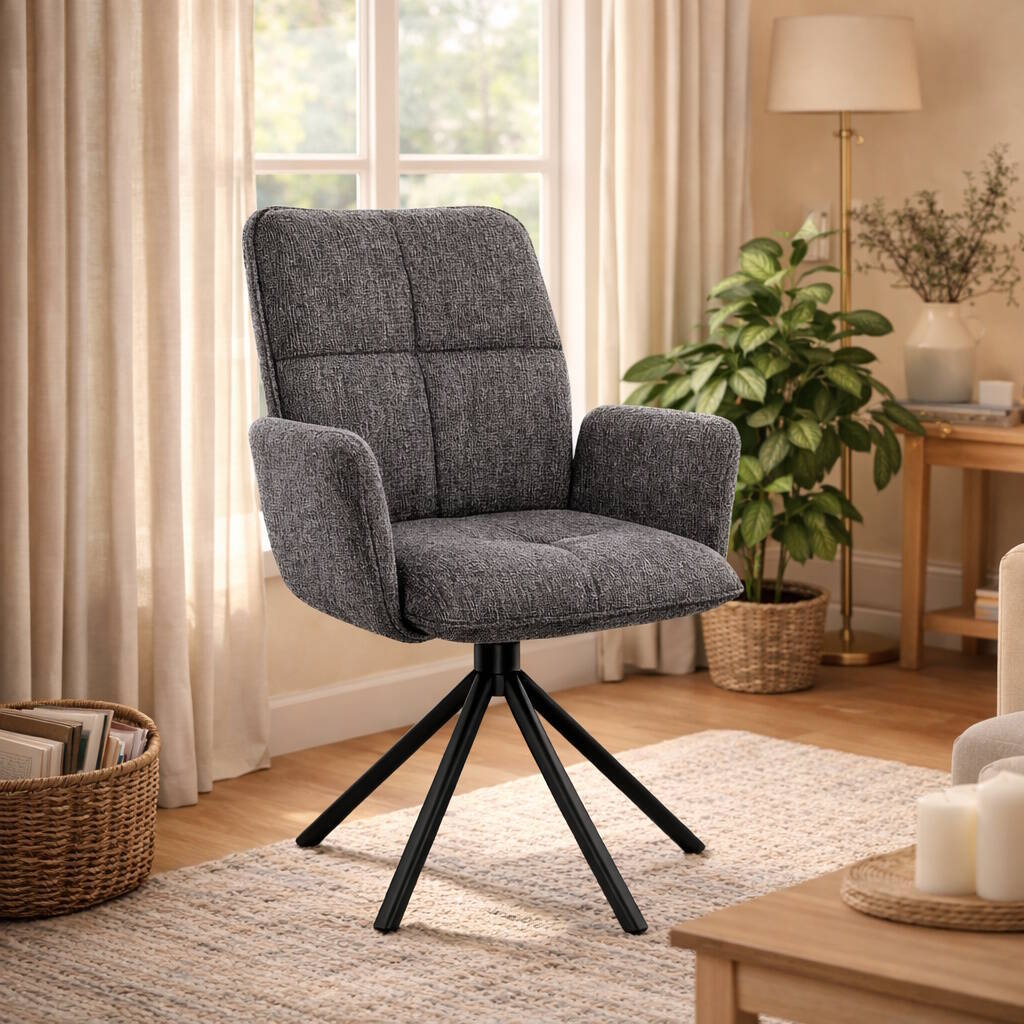 SILLA MOD. MILA C/ BRAZOS TELA C/ GRIS - PATA NEGRA (GIRATORIA 180º) SE SIRVE EN CAJAS DE 4 UDS