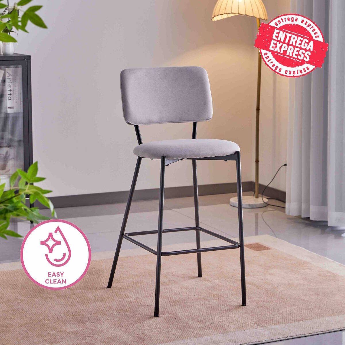 TABURETE MOD. TED TELA C/ GRIS CLARO - PATA NEGRA SE SIRVE EN CAJAS DE 4 UDS