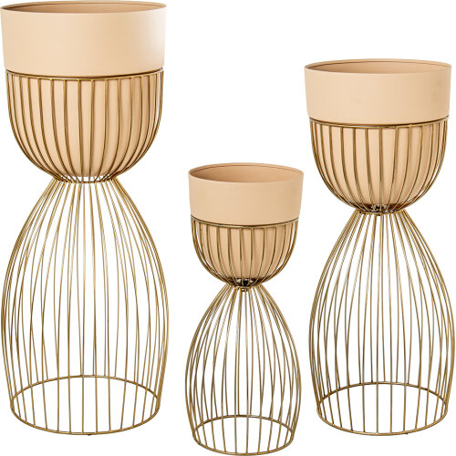 SET 3 MACETEROS C/PIE METAL NEGRO/BLANCO