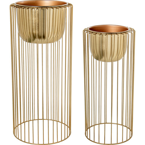 SET 2 MACETEROS C/PIE METAL DORADO/BLANCO