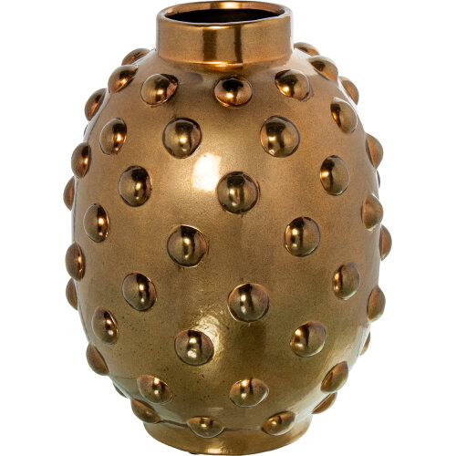 JARRÓN CERÁMICA BOLA 40CM DORADO CUERO