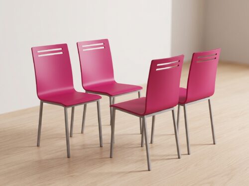 Silla de cocina Canaletto rosa con pata plata