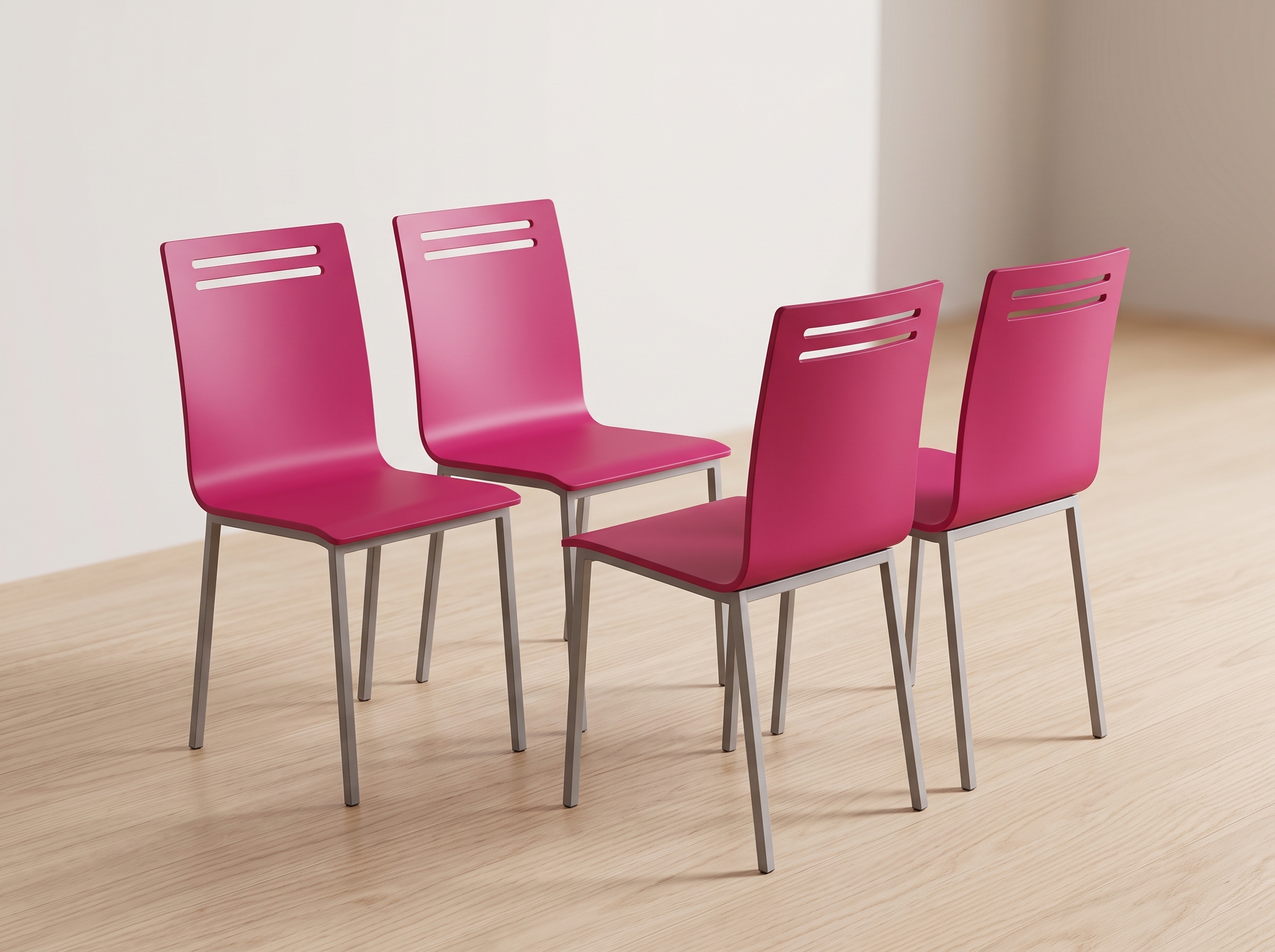 Silla de cocina Canaletto rosa con pata plata