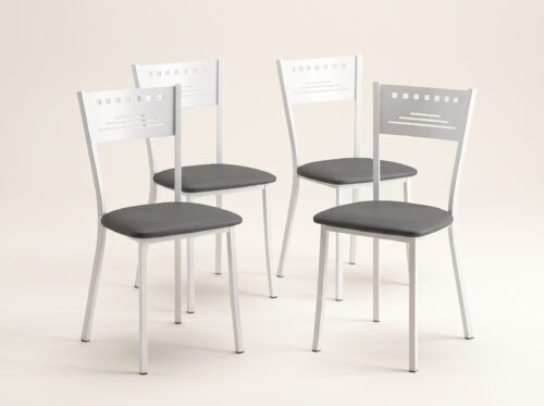 Silla de cocina 623 blanca con tapizado gris