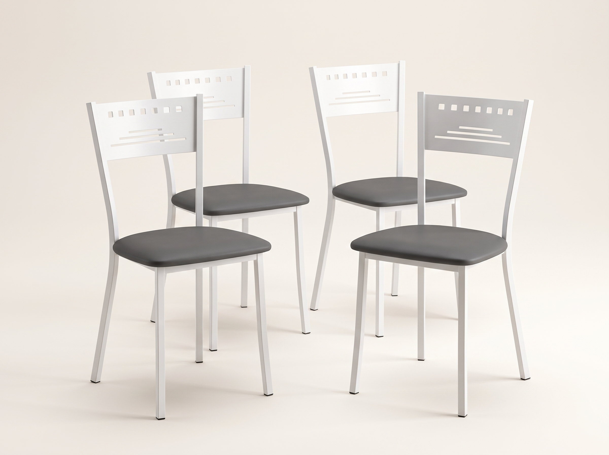 Silla de cocina 623 blanca con tapizado gris