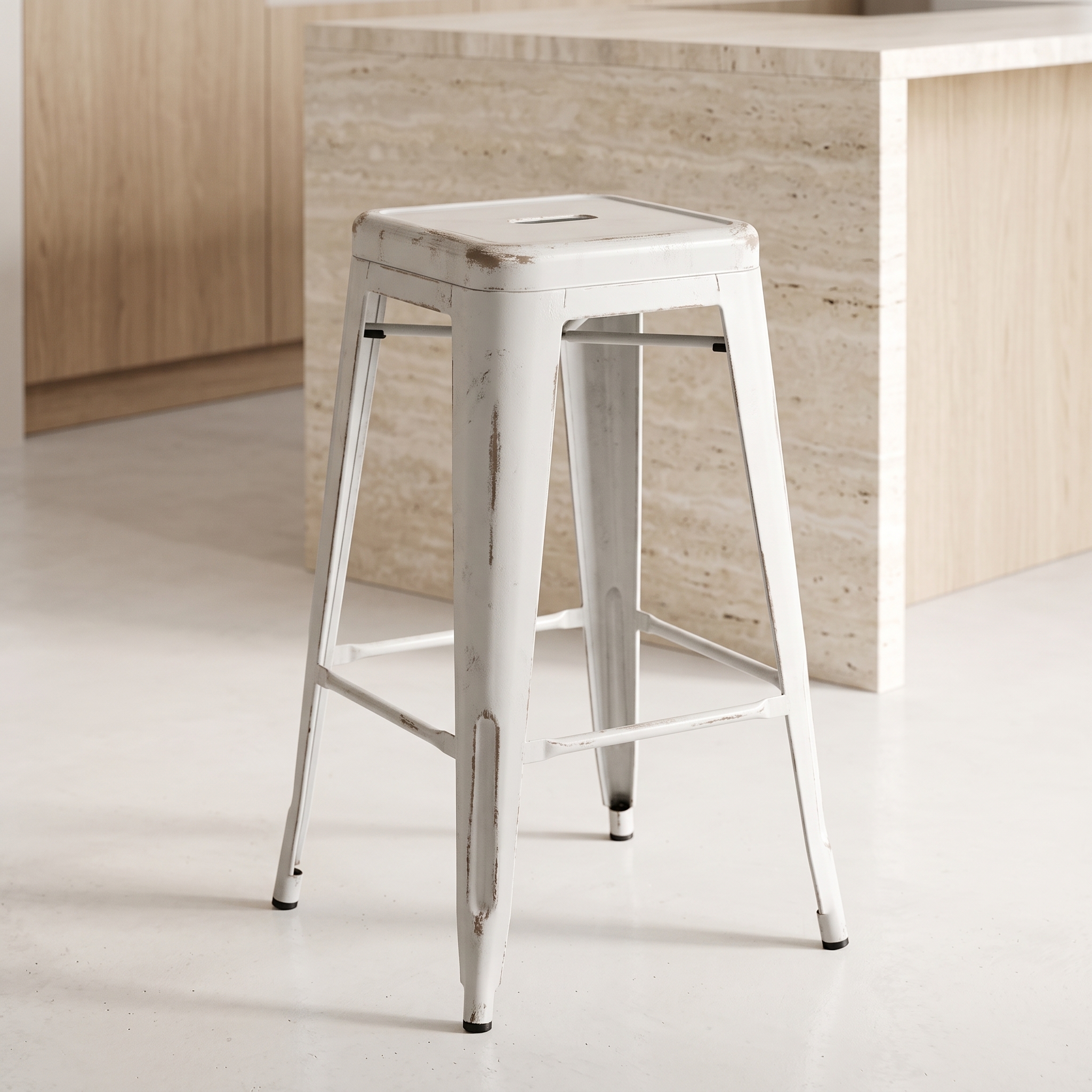 Taburete de cocina Tolix blanco roto