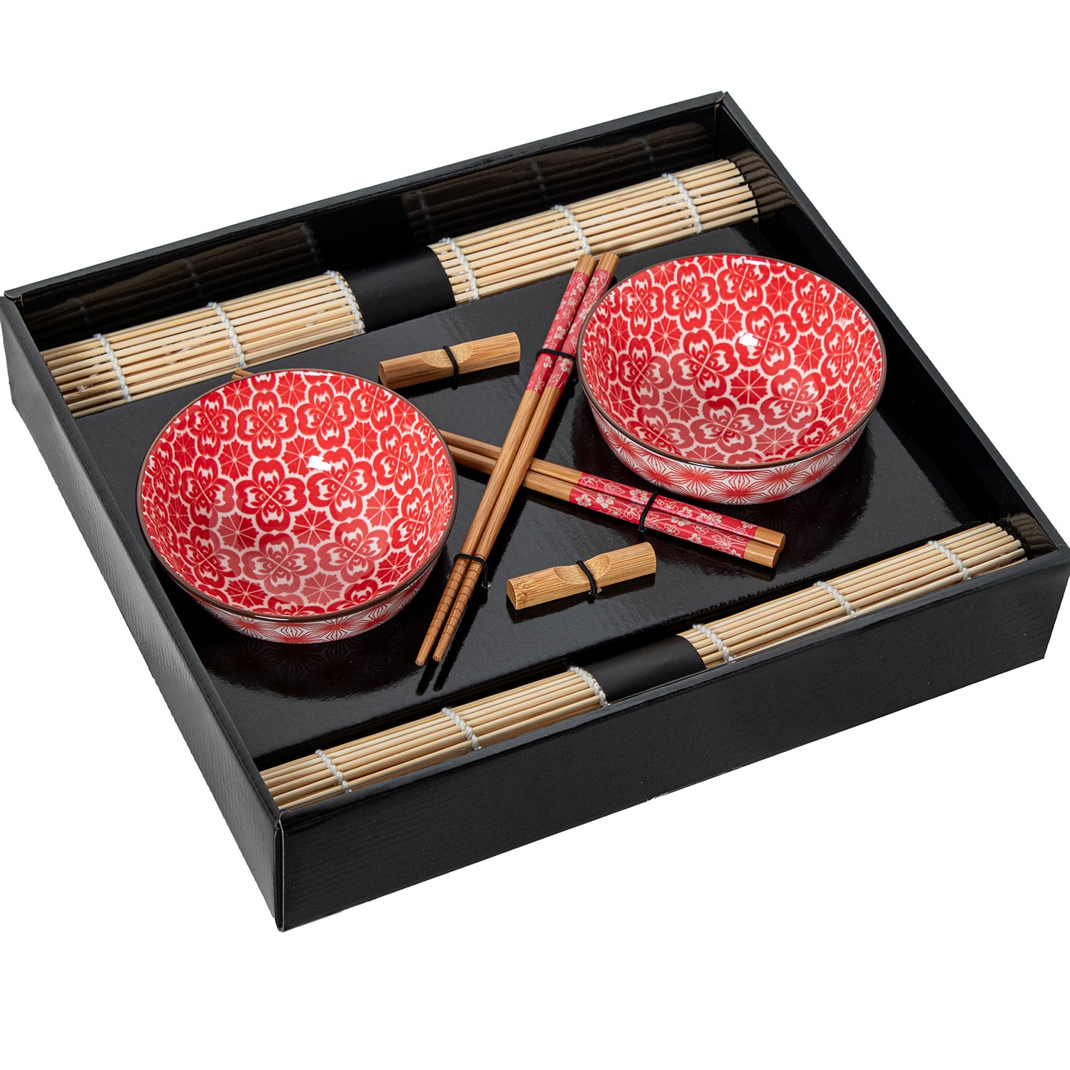 SET 2 CUENCOS PORCELANA C/PALILLOS BAMBÚ+ SALVAMANTELES BAMB