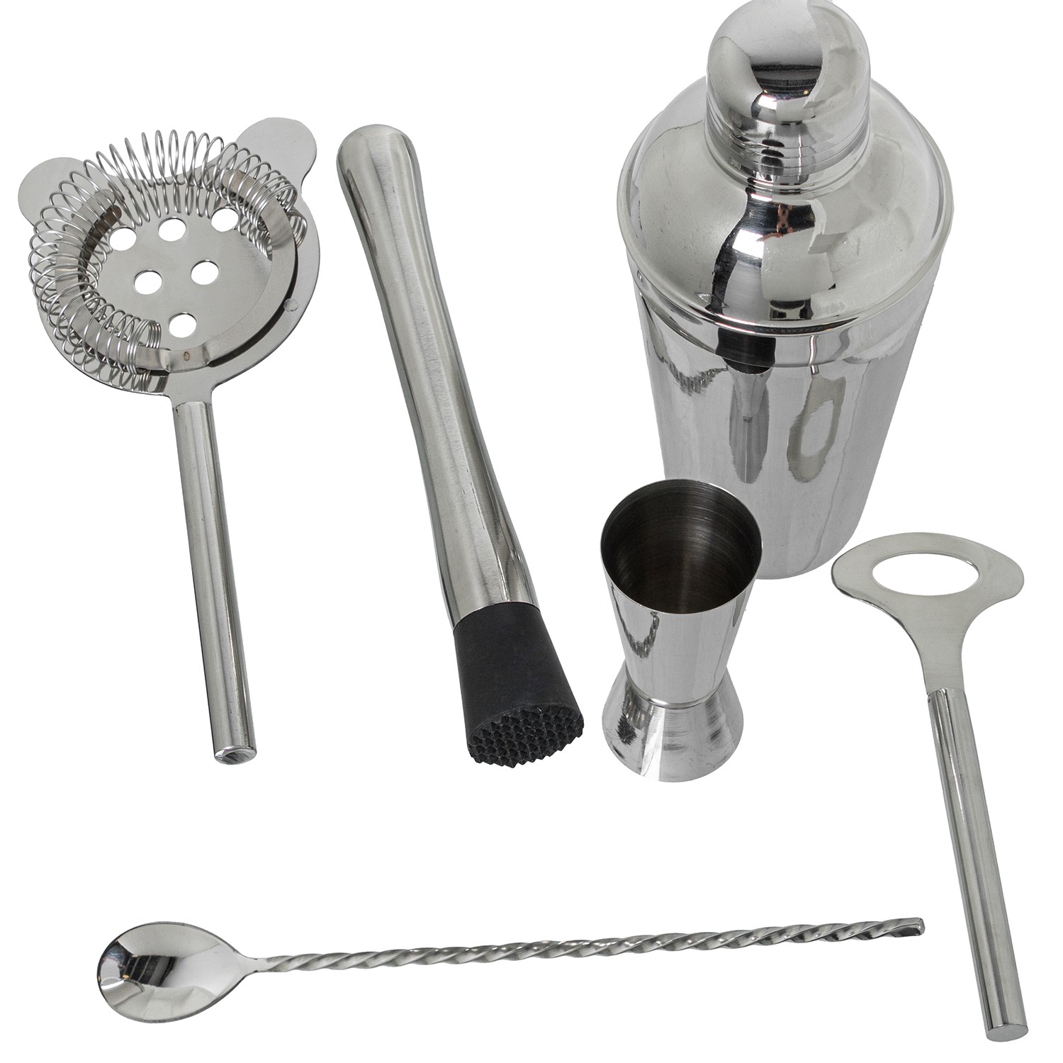 SET 6 UTENSILIOS COCKTAIL ACERO INOX. ORO MATE GRABADO LLUVI