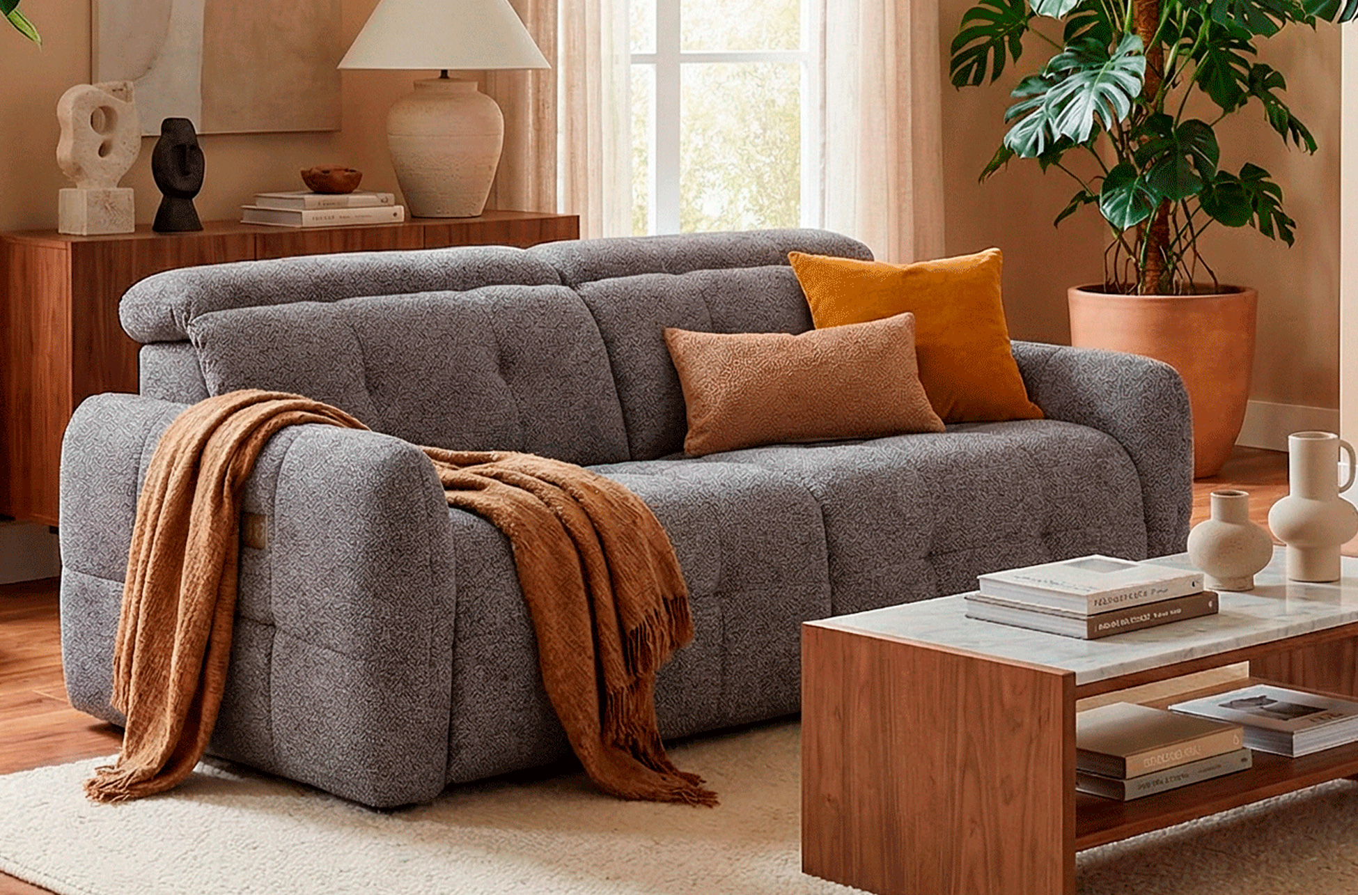 SOFA 3 PLAZAS 2 RELAX GUSTAF TEJIDO GRIS