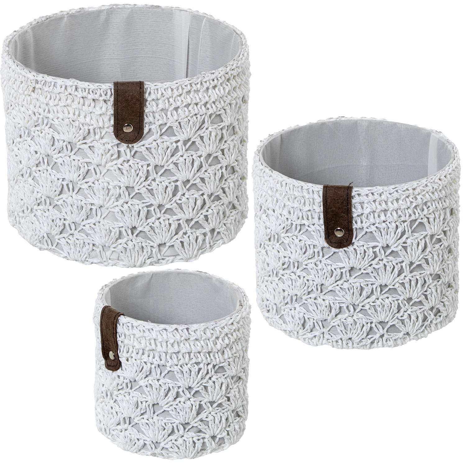 SET 3 CESTAS ALMACENAMIENTO TELA BLANCA