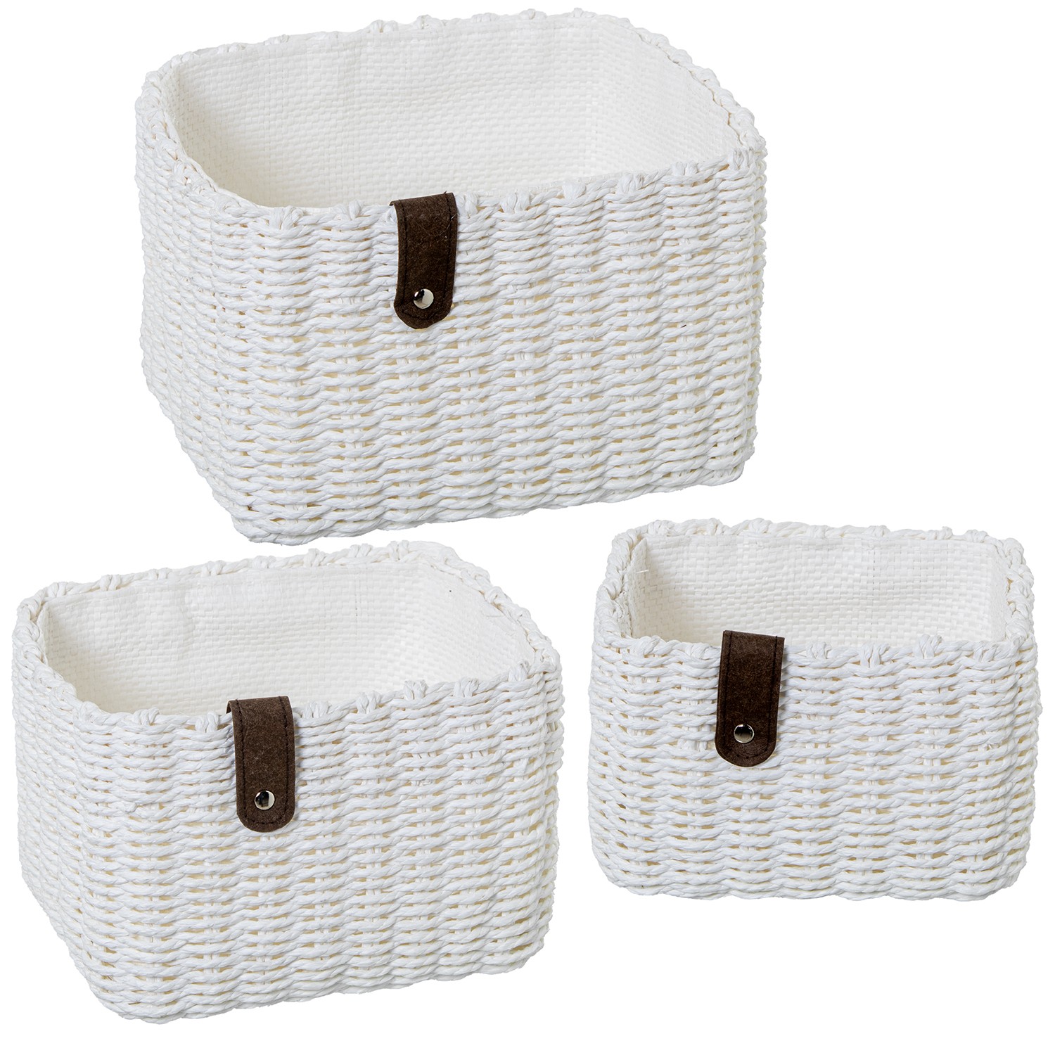 SET 3 CESTAS ALMACENAMIENTO TELA BLANCA