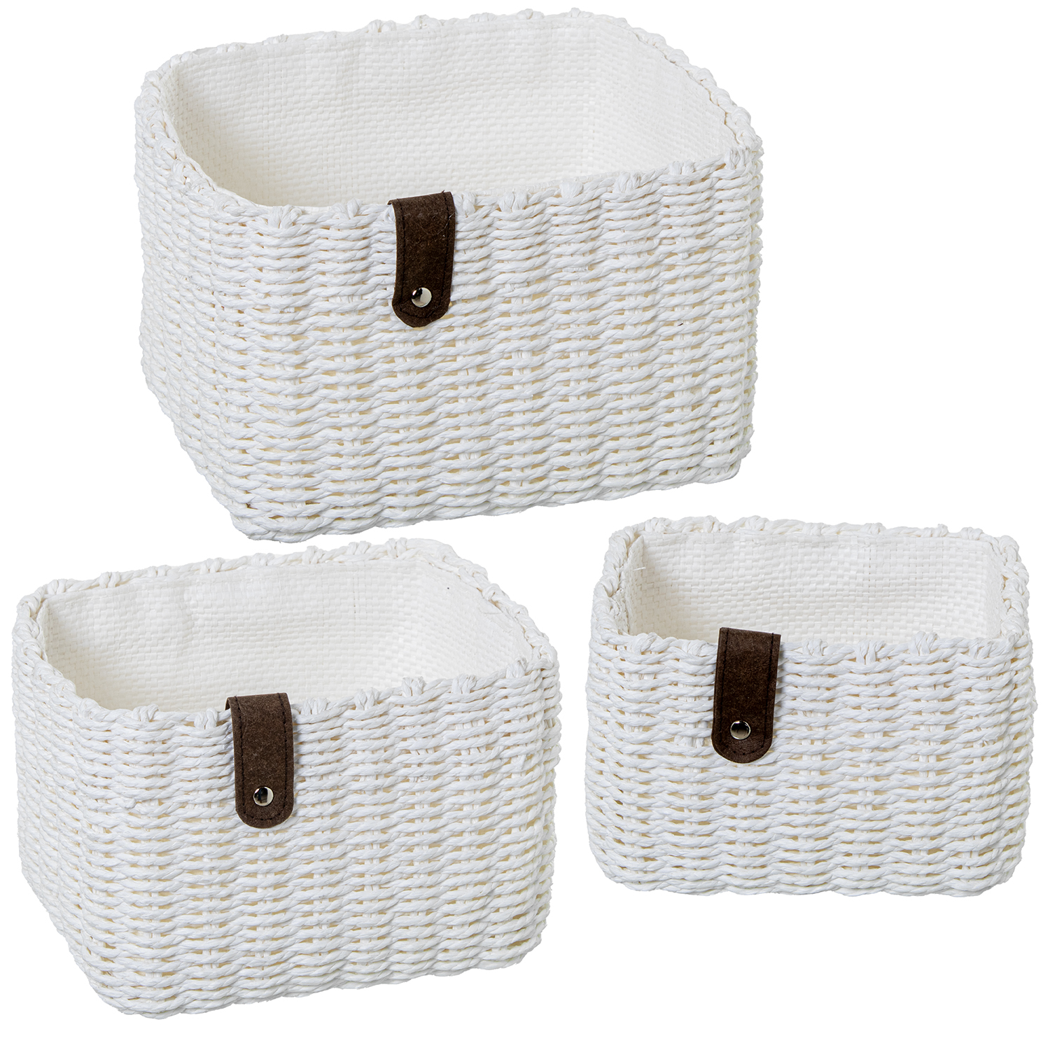 SET 3 CESTAS ALMACENAMIENTO TELA BLANCA