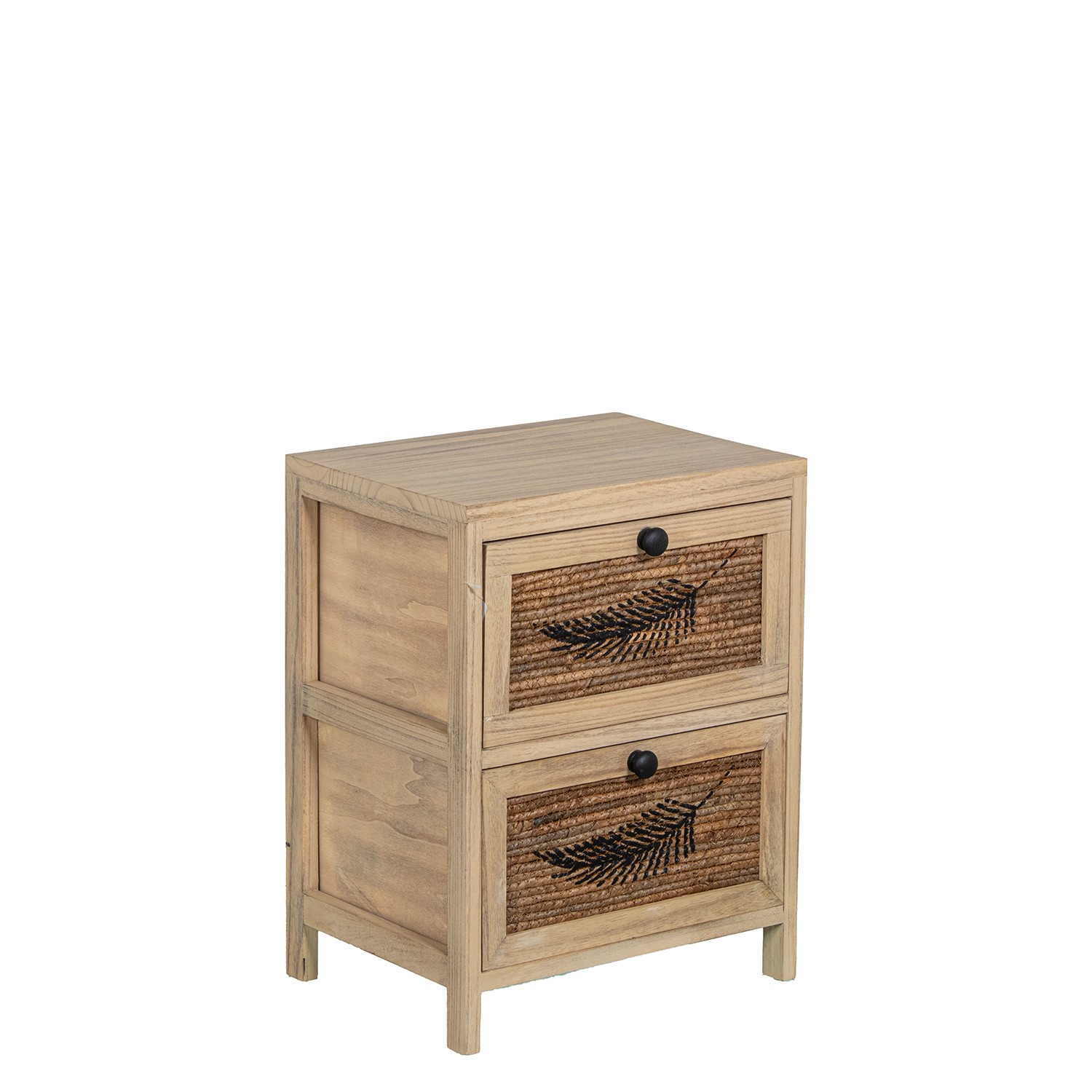 CAJONERA MADERA C/2 CAJONES MIMBRE DECO. HOJA, MADERA PAULOW