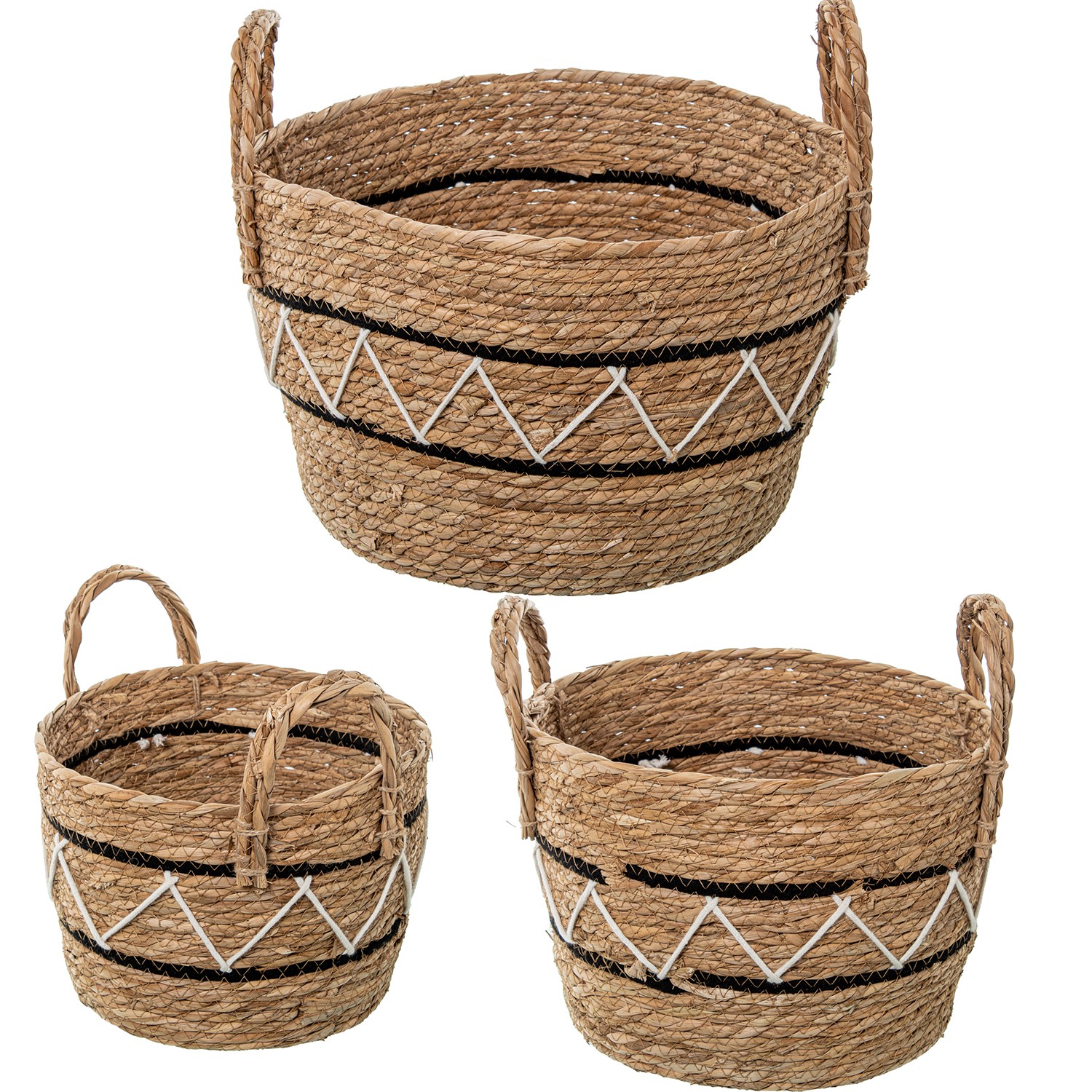 SET 3 CESTOS HIERBA DE MAR NATNCO/NATURAL+ ALGODÓN NEGRO