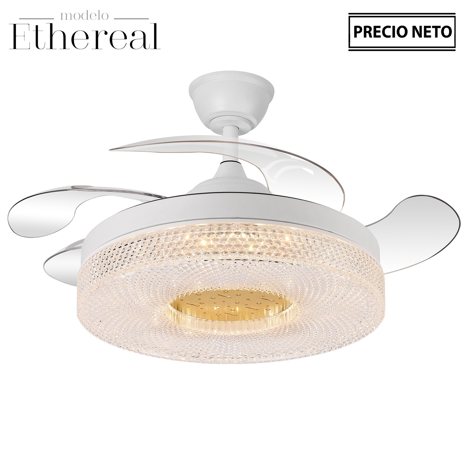 VENTILADOR TECHO C/LUZ ETHEREA BLANCO 4 ASPAS RETRÁCTILES