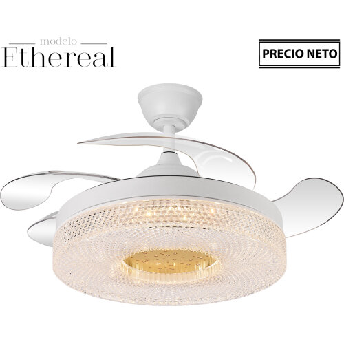 VENTILADOR TECHO C/LUZ ETHEREA BLANCO 4 ASPAS RETRÁCTILES